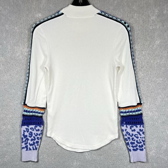 Free People Switch It Up Cuff Thermal Top Crochet White Women’s Large Stretchy - Picture 7 of 13